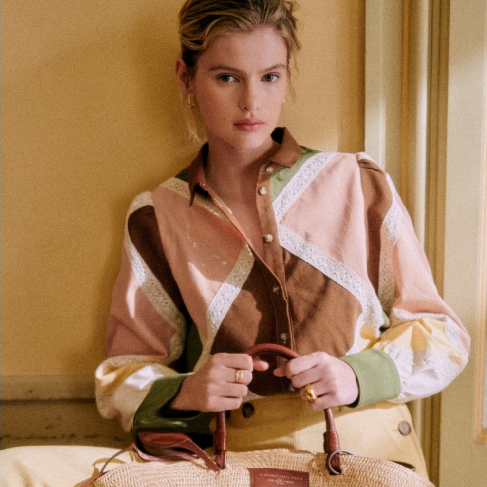 SÉZANE Claudio Button Down Shirt in Pastel / Multicoloured sz 8 NWT & SOLD OUT!